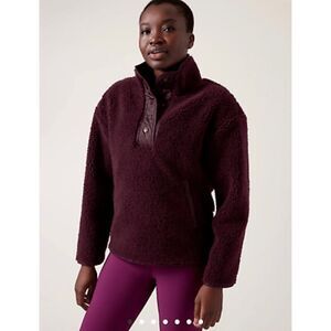 Athleta Cozy Sherpa Snap Sweatshirt Fleece Pullover Size XS Spiced Cabernet